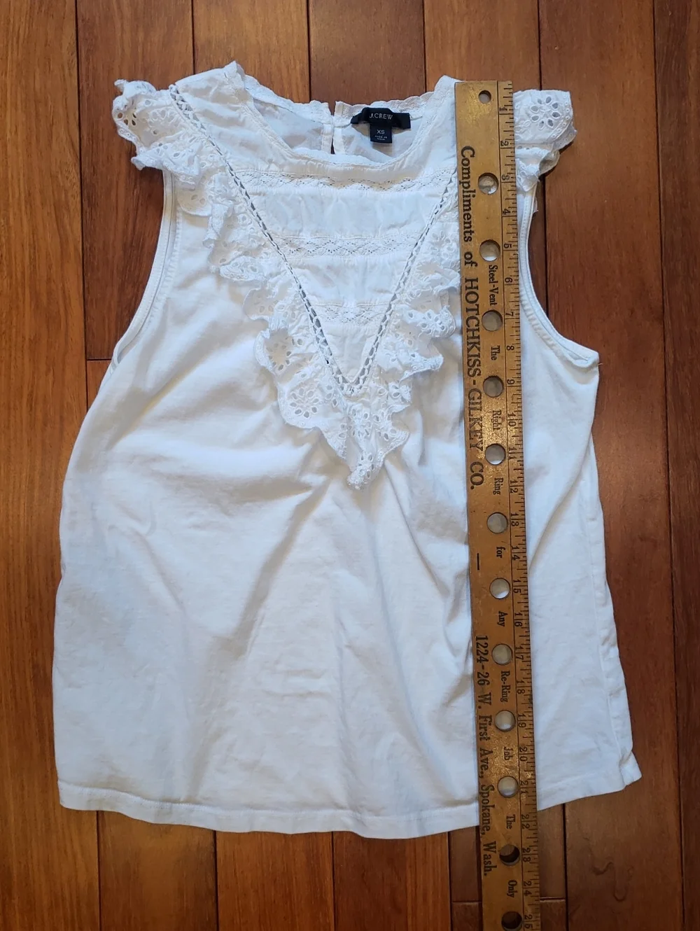 J. Crew Women's XS White Ruffled Eyelet Neckline Blouse